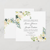 水彩アイボリー フラワー ブルーガム ユーカリ 招待状 (正面/裏面)