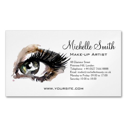 水彩アイラッシュエクステンションメイクアップブランディング マグネット名刺 (正面)