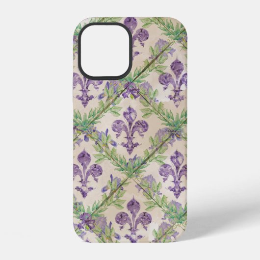 水彩アイリスのフルール・ド・リス模様 iPhoneケース (裏面)