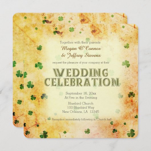 水彩アイ素朴ルランドのシャムロック 招待状 (正面/裏面)