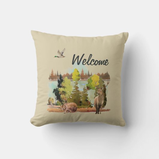 水彩アウトドア森林動物装飾用クッション クッション (正面)
