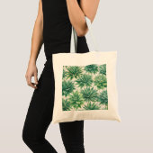 水彩アガベ多肉植物のボタニカル柄 トートバッグ (正面(商品))