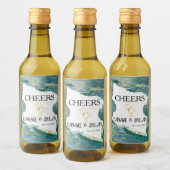 水彩アクアの結婚ワインラベル ワインラベル (ボトル)