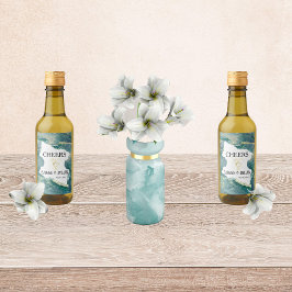 水彩アクアの結婚ワインラベル ワインラベル