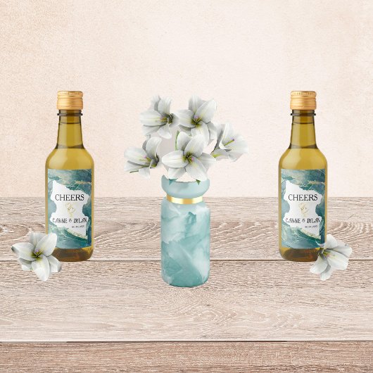 水彩アクアの結婚ワインラベル ワインラベル