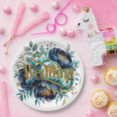 水彩アクアネイビーブルーピーニーフローラ結婚ズ ペーパープレート (パーティー)