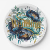 水彩アクアネイビーブルーピーニーフローラ結婚ズ ペーパープレート