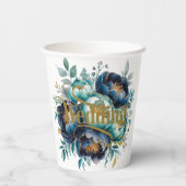 水彩アクアネイビーブルーピーニーフローラ結婚ズ 紙コップ (裏面)