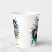 水彩アクアネイビーブルーピーニーフローラ結婚ズ 紙コップ (左)