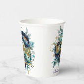 水彩アクアネイビーブルーピーニーフローラ結婚ズ 紙コップ (右)