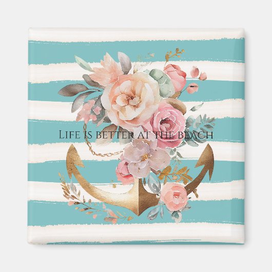 水彩アクアビーチストライプフローラいかり マグネット (正面)