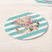 水彩アクアビーチストライプフローラいかり ラウンドペーパーコースター (アングル)