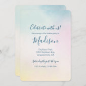 水彩アクアピンクイエロー絞り染めグラデーション 招待状 (正面/裏面)