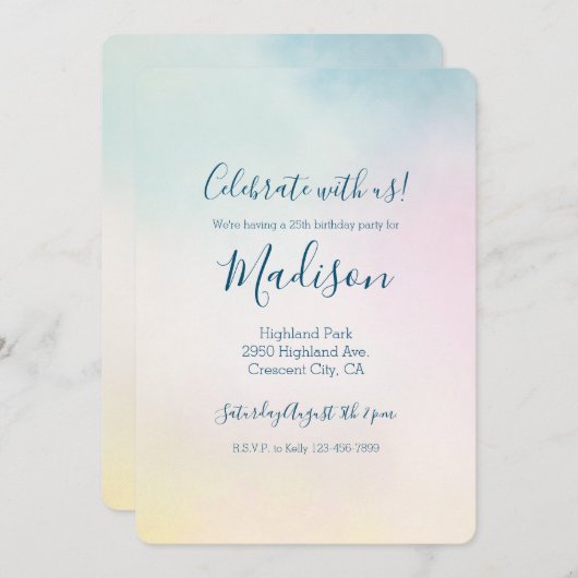 水彩アクアピンクイエロー絞り染めグラデーション 招待状 (正面/裏面)