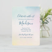 水彩アクアピンクイエロー絞り染めグラデーション 招待状 (スタンド正面)