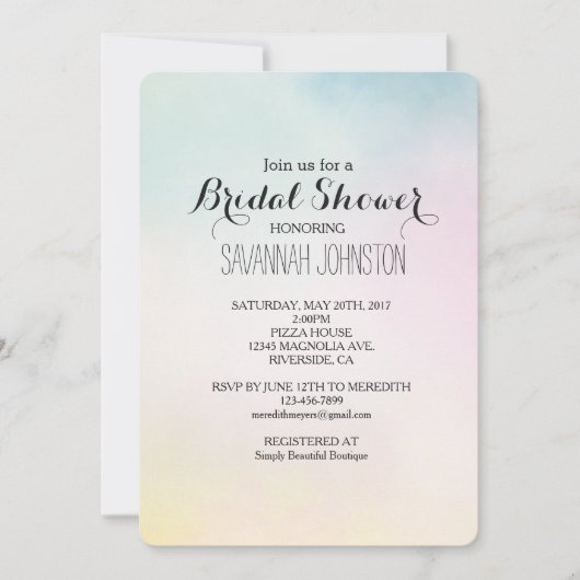 水彩アクアピンクイエロー絞り染めブライダルシャワー 招待状 (正面)