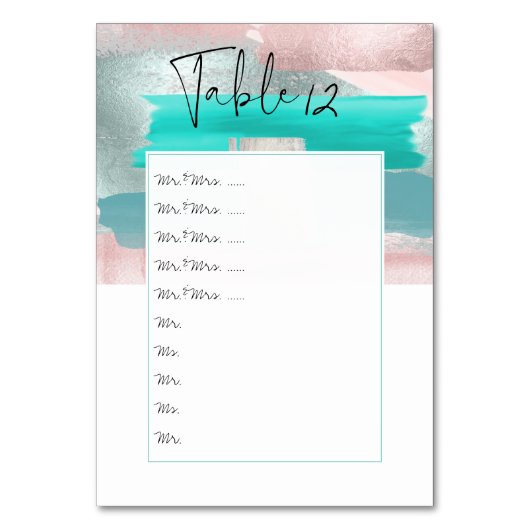 水彩アクアピンクティール(緑がかった色)テーブルNos.ピンをボードに テーブルナンバー (正面)