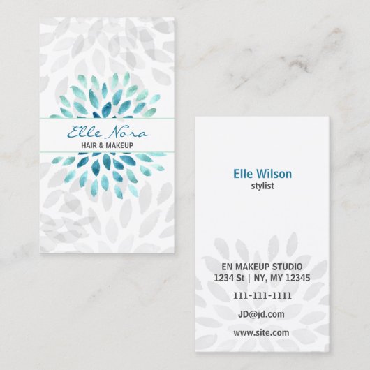 水彩アクアフローラメイクアップアーティストビジネスカード 名刺 (正面/裏面)