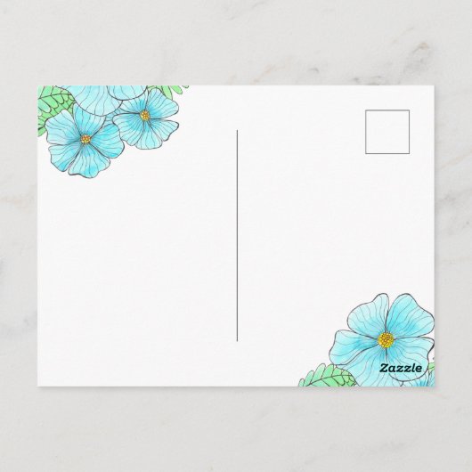 水彩アクアブルー花緑の母の日 ポストカード (裏面)