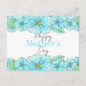 水彩アクアブルー花緑の母の日 ポストカード (正面)