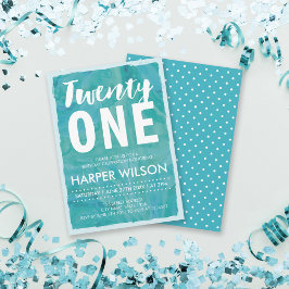水彩アクアブルー21st誕生日招待状 招待状