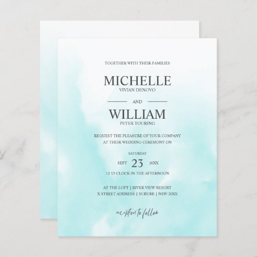 水彩アクアプレーンエレガントバジェット結婚ズ (正面/裏面)