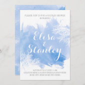 水彩アクアマリンリーフウェディングカップルシャワー 招待状 (正面/裏面)
