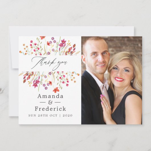 水彩アクアレルワイルドフラワー結婚ズ サンキューカード (正面)