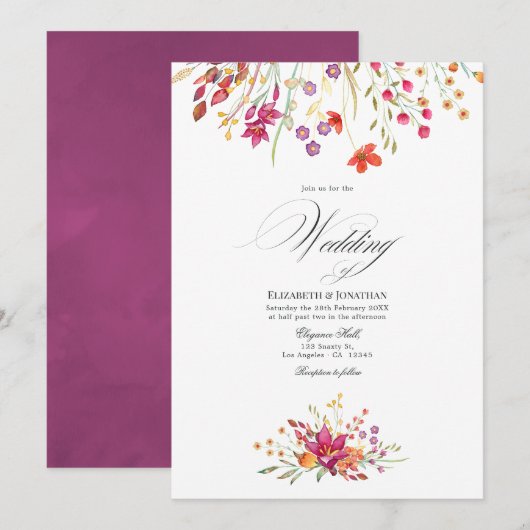 水彩アクアレル野結婚生花ズ 招待状 (正面/裏面)