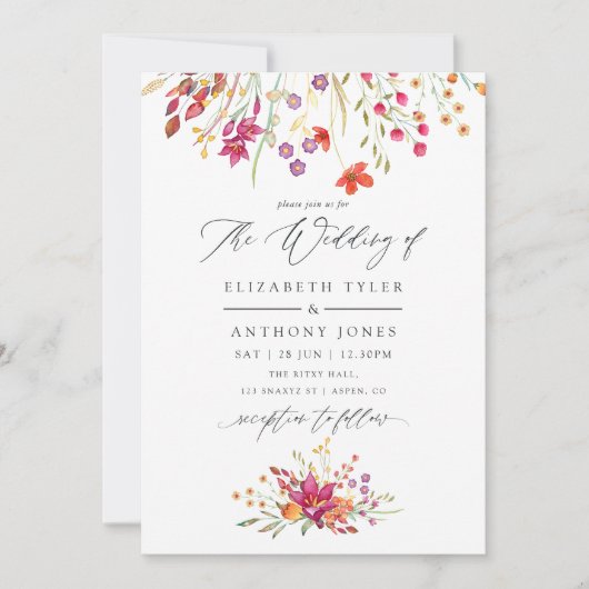 水彩アクアレル野結婚生花ズ 招待状 (正面)