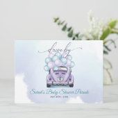 水彩アクア薄紫サプライズドライブバイベビーシャワー 招待状 (スタンド正面)