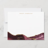 水彩アゲートブルゴーニュ赤金ゴールドグリッター大理石 ノートカード (正面)