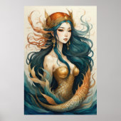 水彩アジア人魚の女神 ポスター (正面)