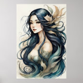 水彩アジア人魚 ポスター (正面)