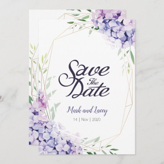 水彩アジサイの招待状 Save the Date セーブザデート (正面/裏面)
