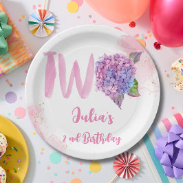 水彩アジサイの2歳の誕生日 ペーパープレート