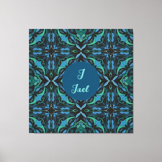 水彩アズレジョ黒スペインのパーソナライズされた キャンバスプリント (正面)