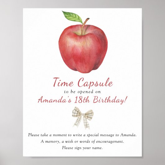 水彩アップルタイムカプセル1歳の誕生日 ポスター (正面)