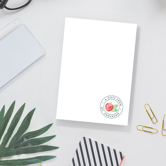 水彩アップルパーソナライズされた先生 ポストイット