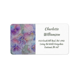 水彩アドレスの紫色のピンクパンジーの花 ラベル