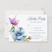 水彩アネモネの花 ウェディング RSVP カード (正面)