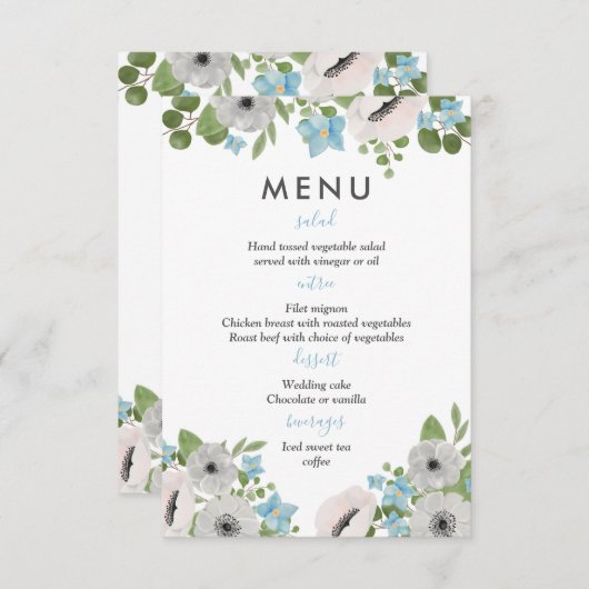 水彩アネモネス花模様 |のメ結婚ニュー 招待状 (正面/裏面)