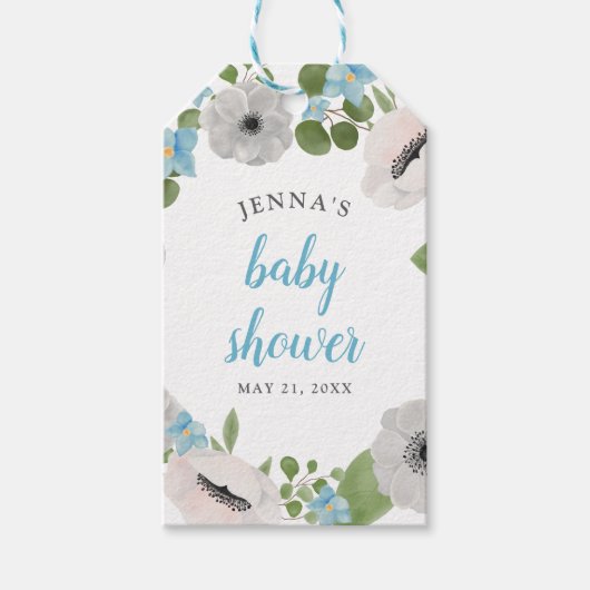 水彩アネモネス花模様 |赤ちゃんシャワー ギフトタグ (正面)