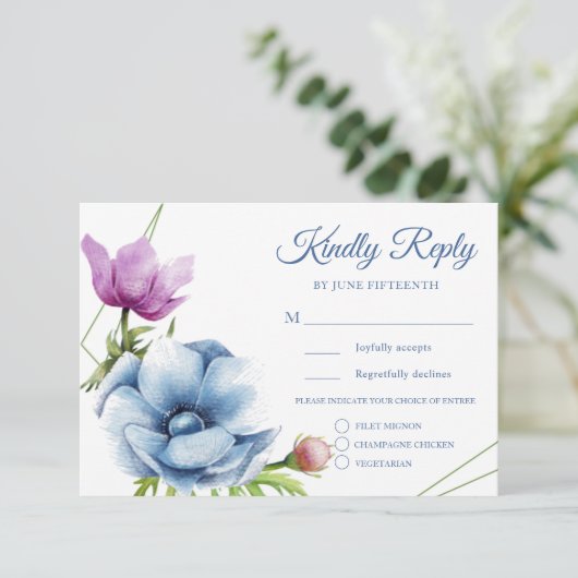 水彩アネモネフラワーウェディングRSVPカード 招待状 (スタンド正面)