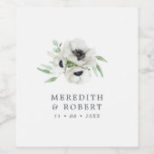 水彩アネモネーブラック&ホワイトウィンターウェディング ワインラベル (シングルラベル)