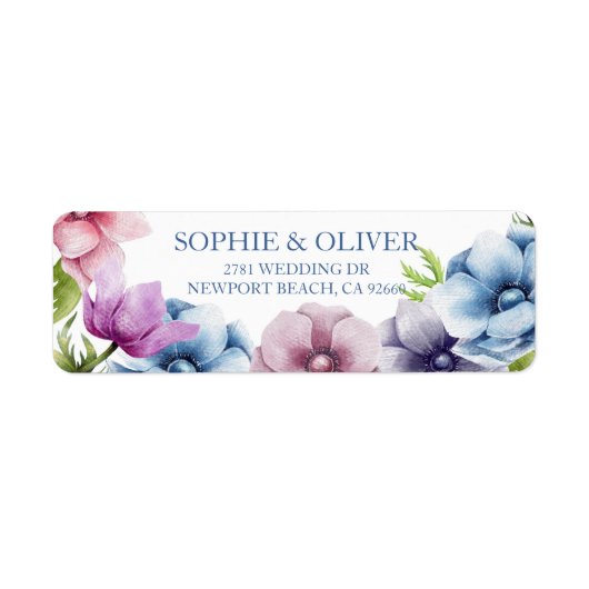 水彩アネモネ結婚フラワー差出人住所 ラベル (正面)