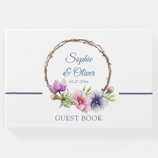 水彩アネモネ結婚フラワー ゲストブック (正面)