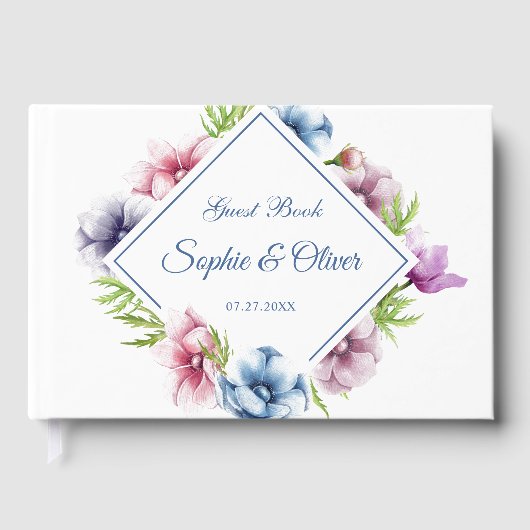 水彩アネモネ結婚フラワー ゲストブック (正面)
