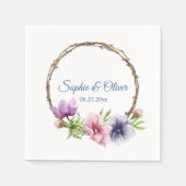 水彩アネモネ結婚フラワー スタンダードカクテルナプキン (正面)