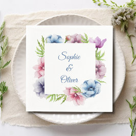 水彩アネモネ結婚フラワー スタンダードカクテルナプキン